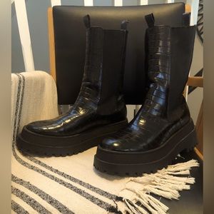 ASOS Public Desire Black Croc Chunky Sole Boots - Size 41